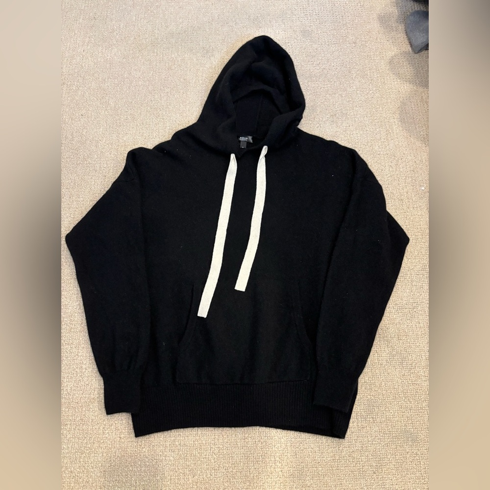 Aqua Black Hooded Sweater with Cream Drawstrings